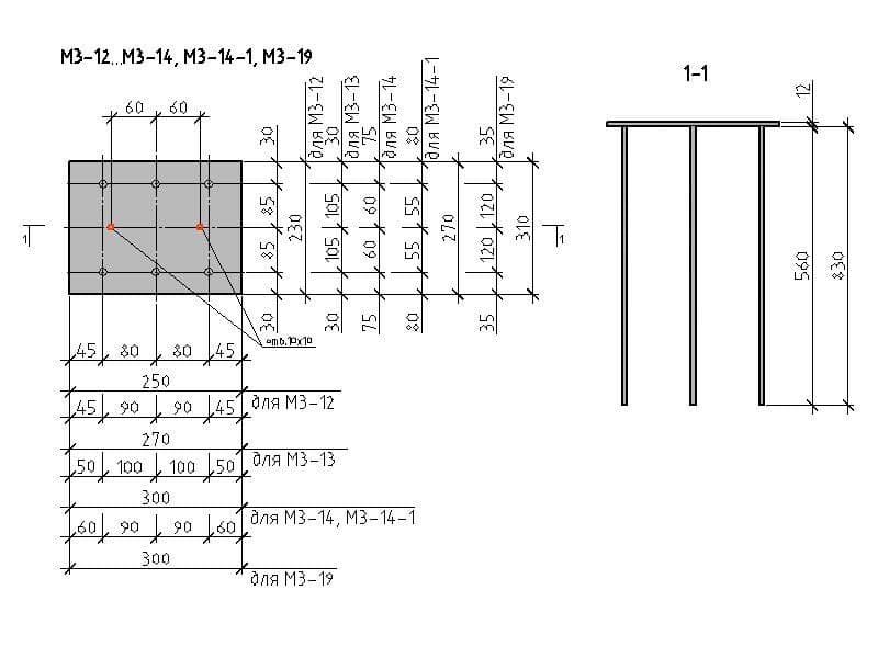 Чертеж изделия М3-12...М3-14,М3-14-1,М3-19