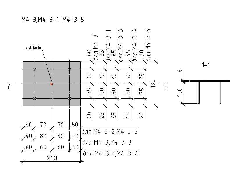 Чертеж изделия М4-3, М4-3-1...М4-3-5