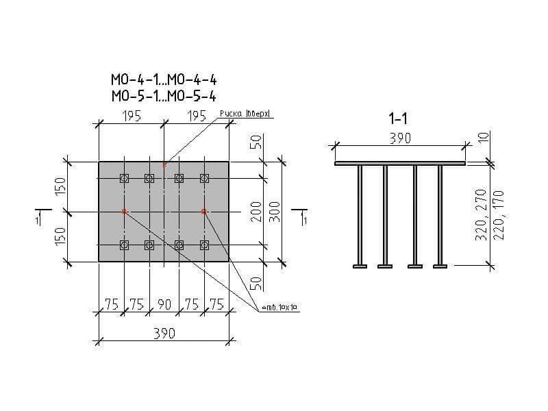 Чертеж изделия МО-4-1...МО-4-4,МО-5-1...МО-5-4
