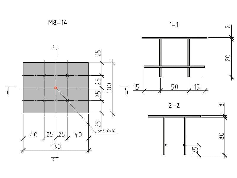 Чертеж изделия закладного М8-14
