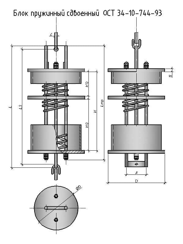 чертеж сдвоенного блока пружинного