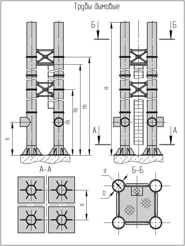 Чертеж 4-х ствольной дымовой трубы Чертеж 4-х ствольной дымовой трубы