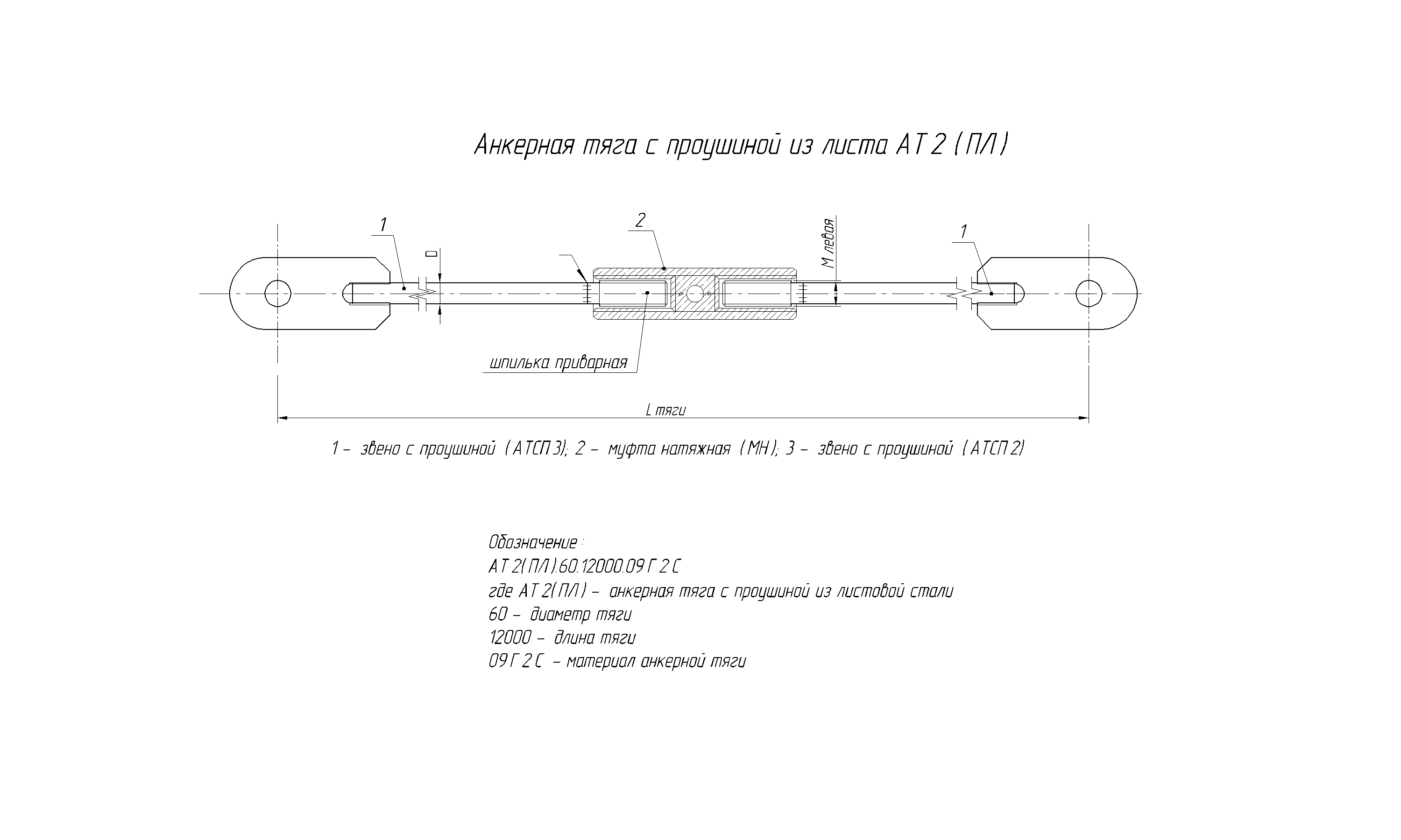 Чертеж анкерной тяги с проушиной из листа АТ 2 (ПЛ) Чертеж анкерной тяги с проушиной из листа АТ 2 (ПЛ)