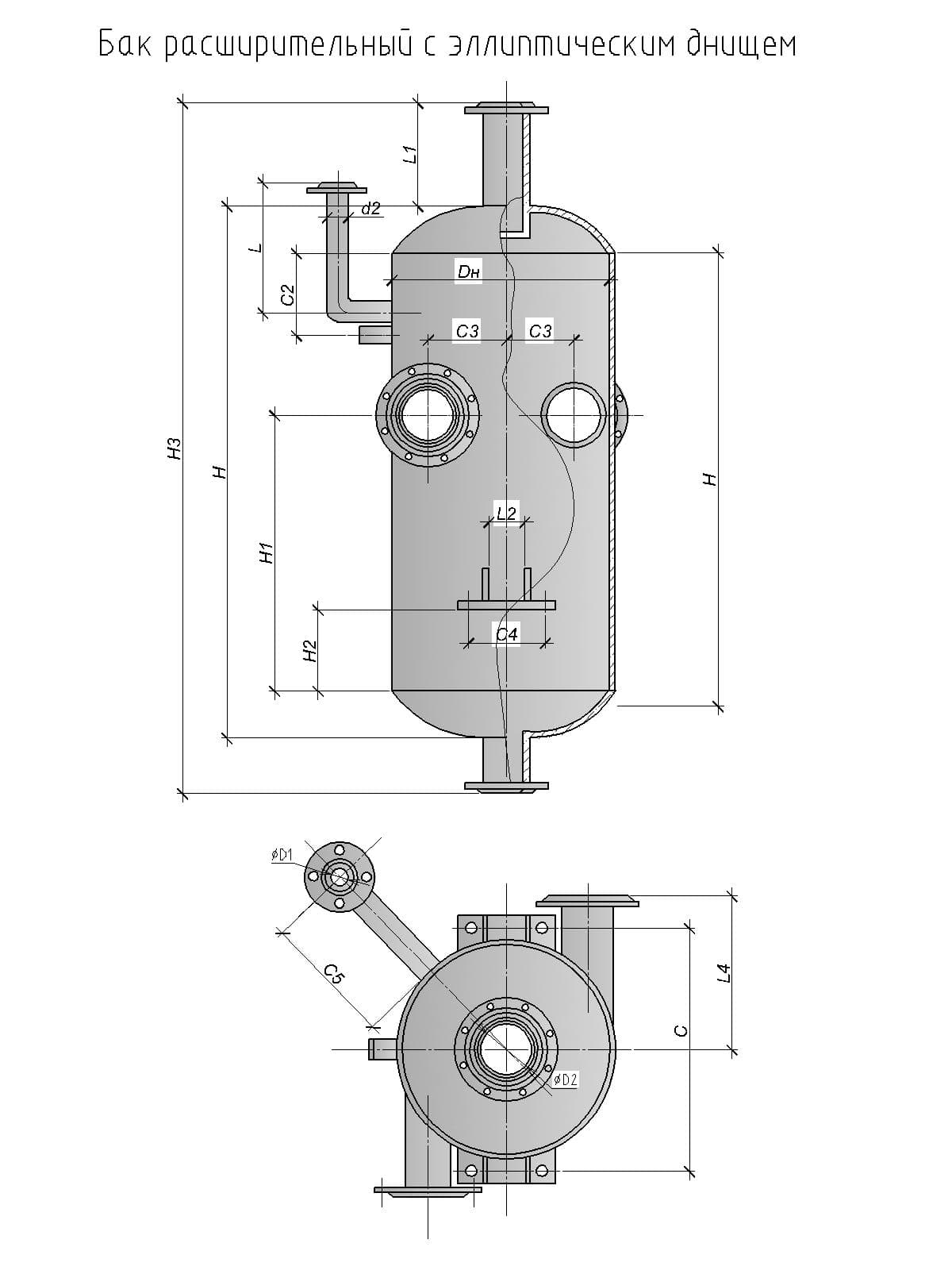 Чертеж бака с эллиптическим дном Чертеж бака с эллиптическим дном