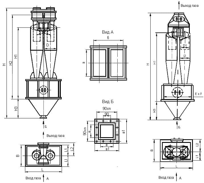 Габариты циклона ЦН-15-300х2УП