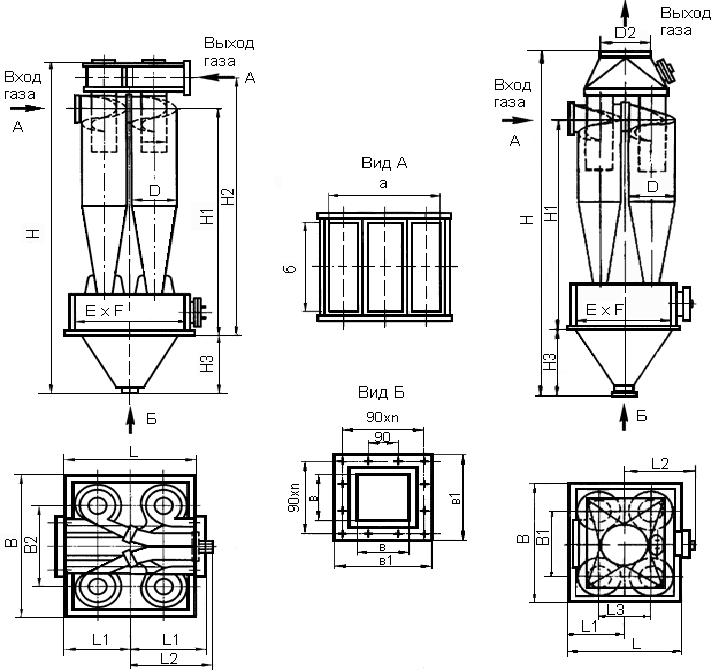 Размеры циклона ЦН-15-400х4УП