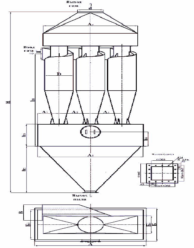 Габариты циклона ЦН-15-650-3СП
