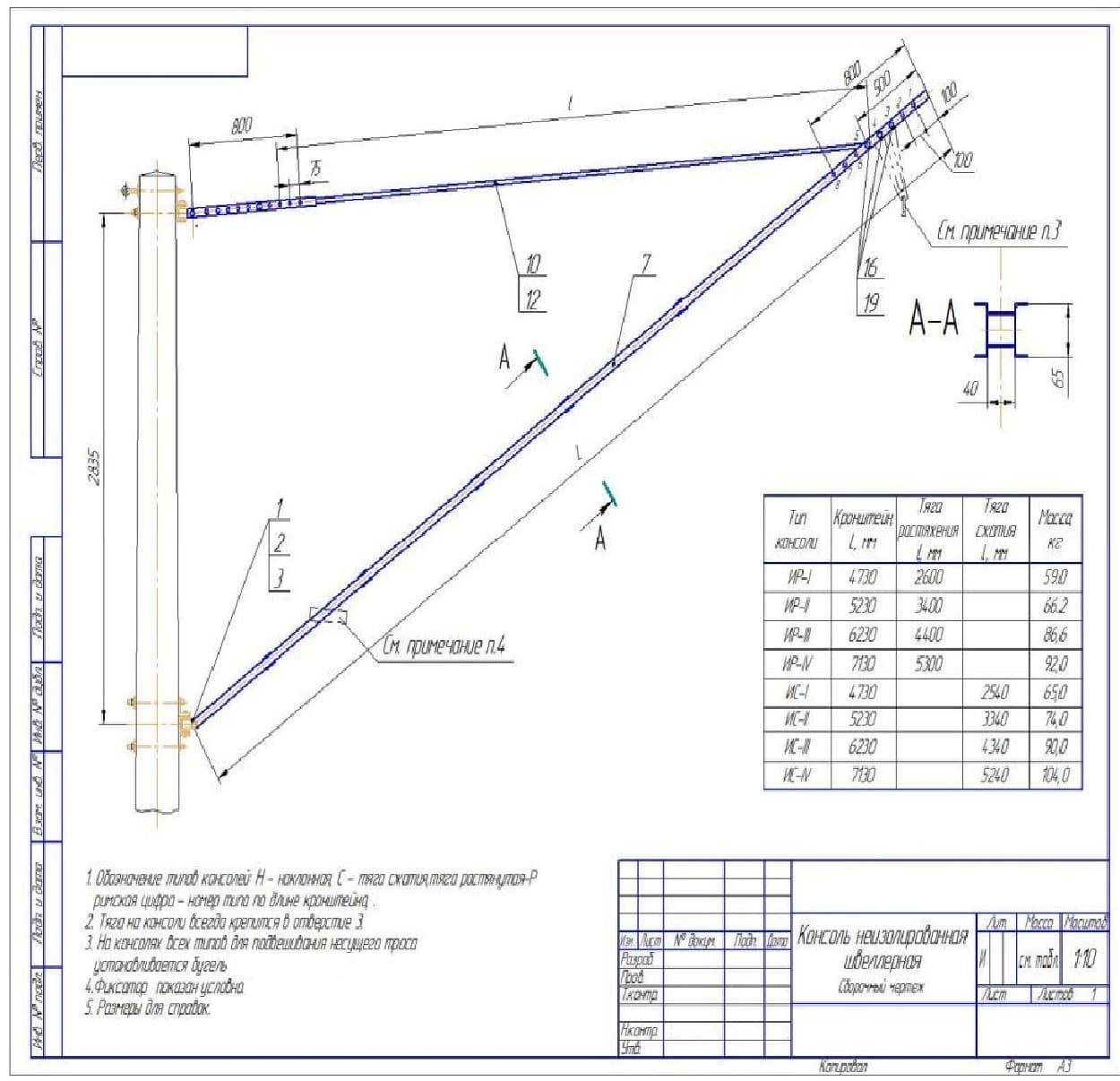 Чертеж Консоль неизолированная швелерная Чертеж Консоль неизолированная швелерная