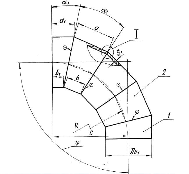 Отвод гиб. Сварной отвод 90 градусов чертеж. Чертежи отвода ТС-583.000. ТС 583.000 отводы. Отвод сварной секторный ОСТ 34-10-752-97.