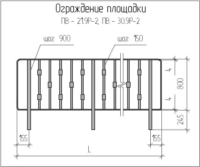 Чертеж ограждения площадки ПВ - 21.9Р-2, ПВ - 30.9Р-2 Чертеж ограждения площадки ПВ - 21.9Р-2, ПВ - 30.9Р-2