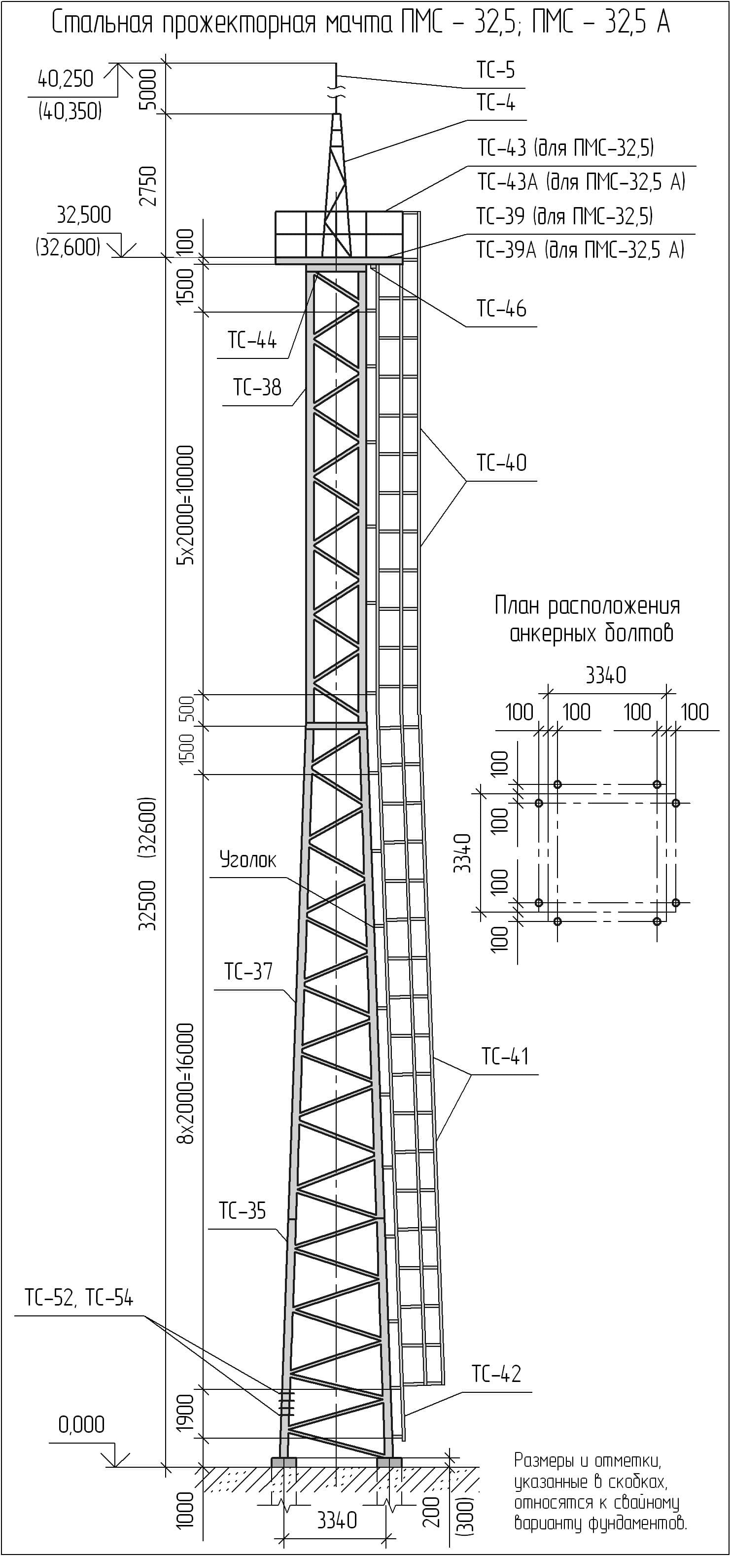 Чертеж мачты ПМС-32,5;ПМС-32,5А