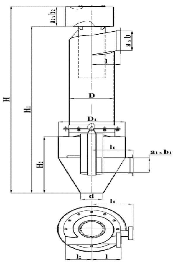 Размеры пылеуловителя ВПЗ с улиткой