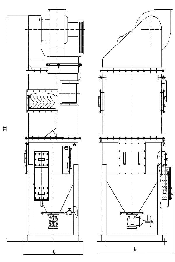 Габариты пылеуловителей ПВМ3СА
