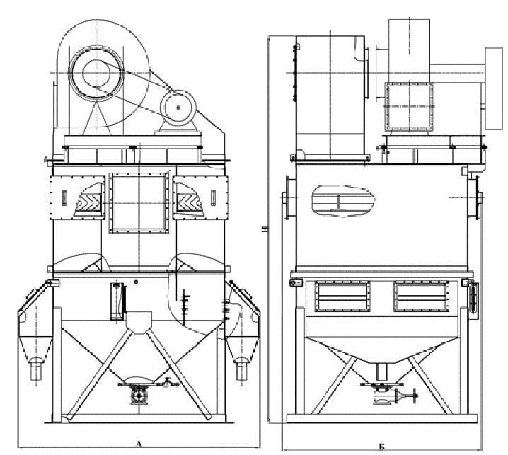 Габаритные размеры пылеуловителя ПВМ40Б