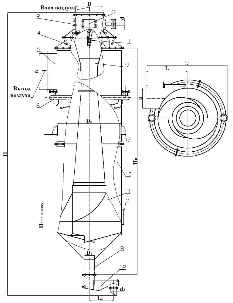 Параметры пылеуловителя КЦМП