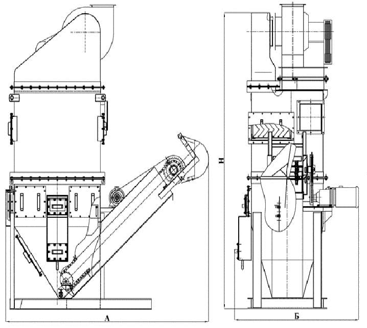 Габариты пылеуловителя ПВМ10КБ