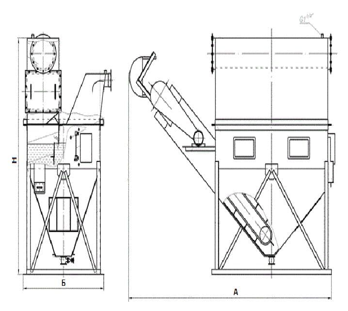 Габаритные размеры пылеуловителя ПВМ10КМА