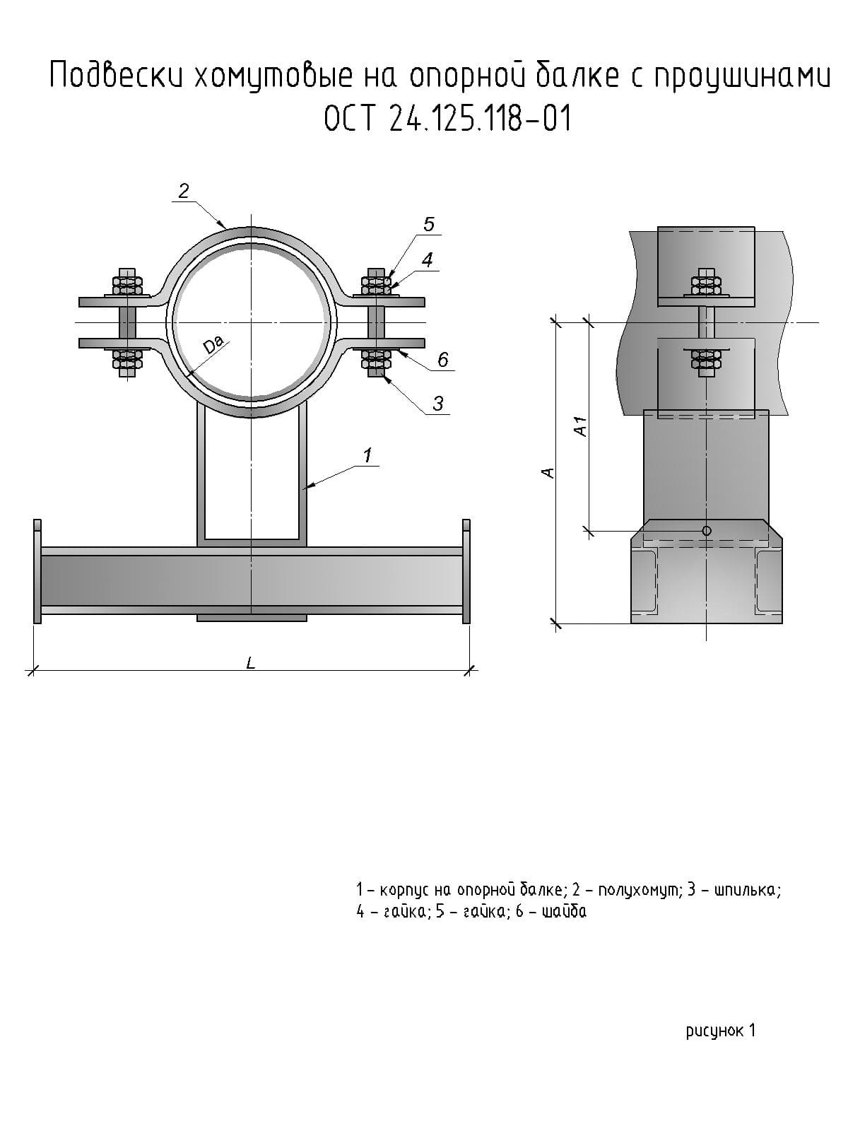 Подвески хомутовые на опорной балке
