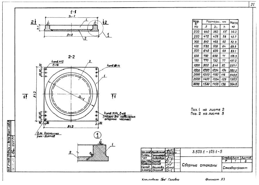 Рабочий чертеж стакана сборного Серия 3.503.1-103