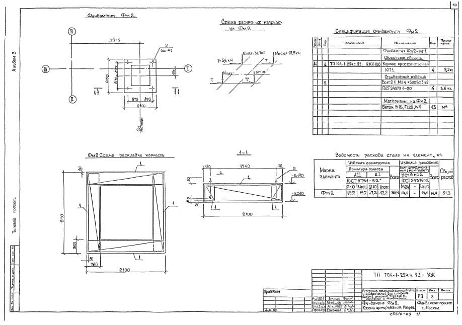 Фундамент Фм2 типового проекта 704-1-254C-92