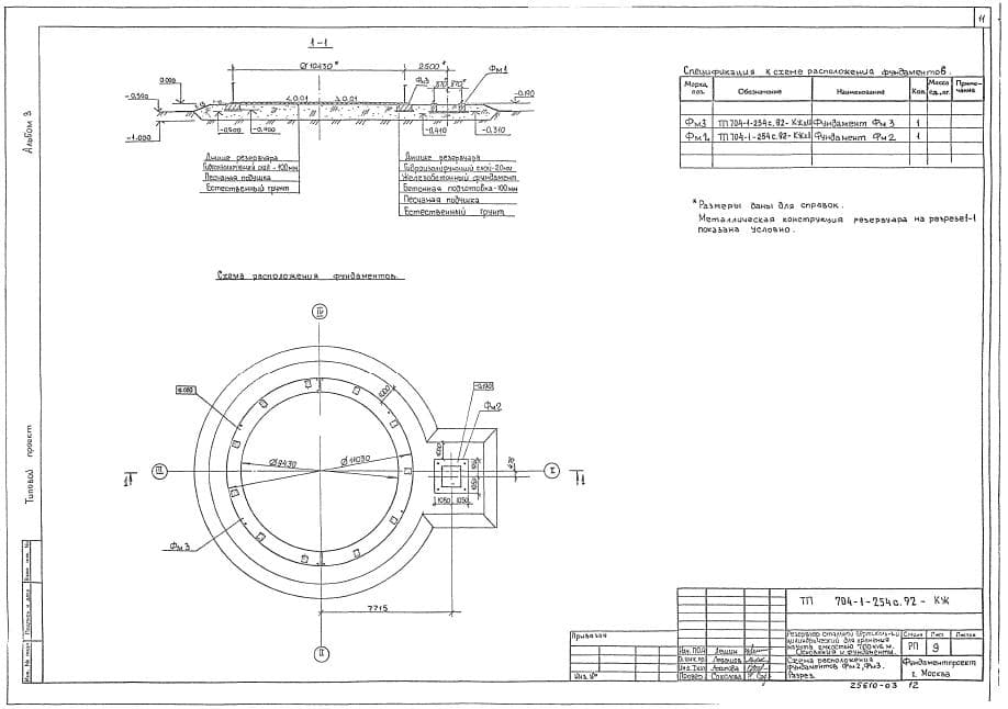 Схема расположения фундаментов ТП 704-1-254C-92