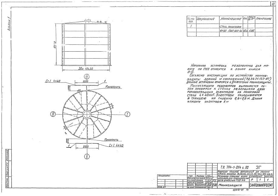 Молниезащита резервуара TP 704-1-254С-92