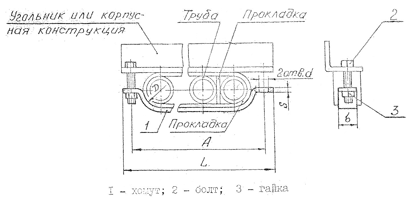 Схема судовой подвески трубопровода тип 5