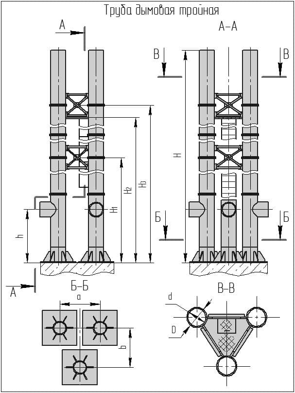 Чертеж тройной дымовой трубы Чертеж тройной дымовой трубы