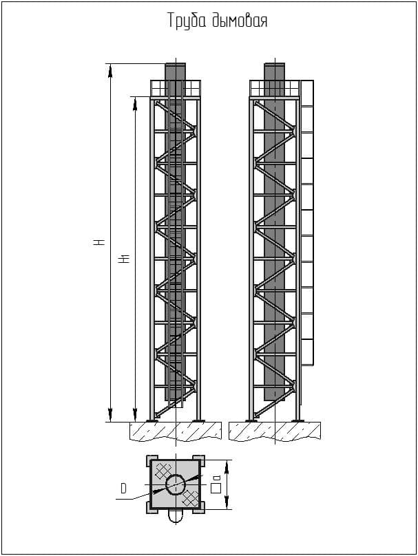 Чертеж дымовой трубы в металле