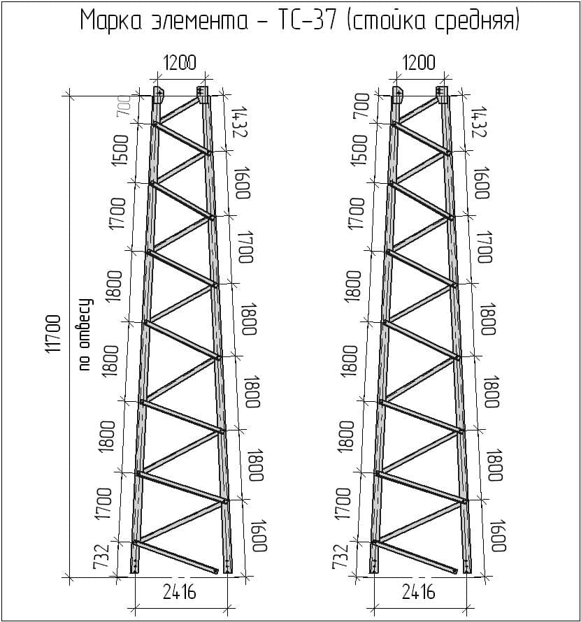 Чертеж ТС-37 (стойка средняя)