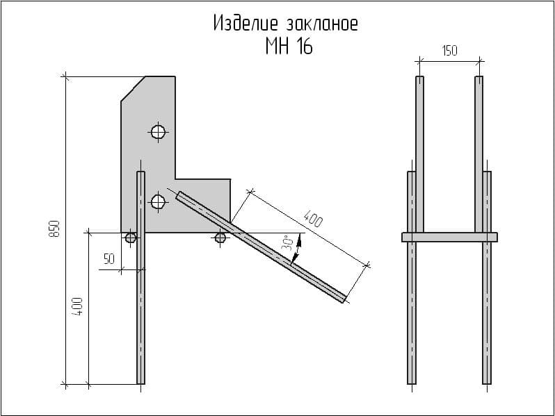 Чертеж изделия закладного МН 16 Чертеж изделия закладного МН 16