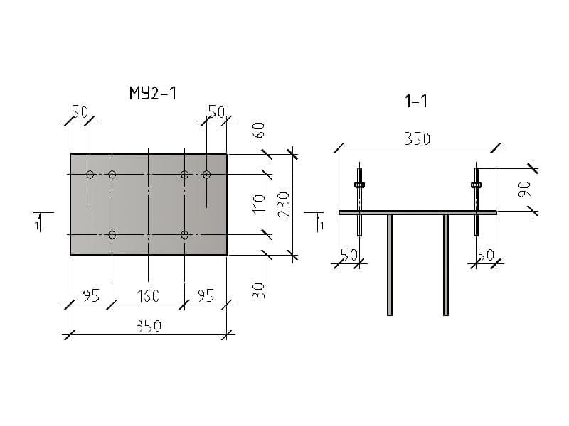 Чертеж изделия закладного МУ 2-1