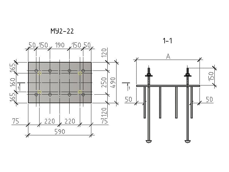 Чертеж изделия закладного МУ 2-22