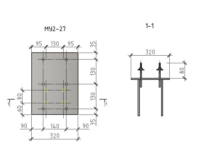 Чертеж изделия закладного МУ 2-27