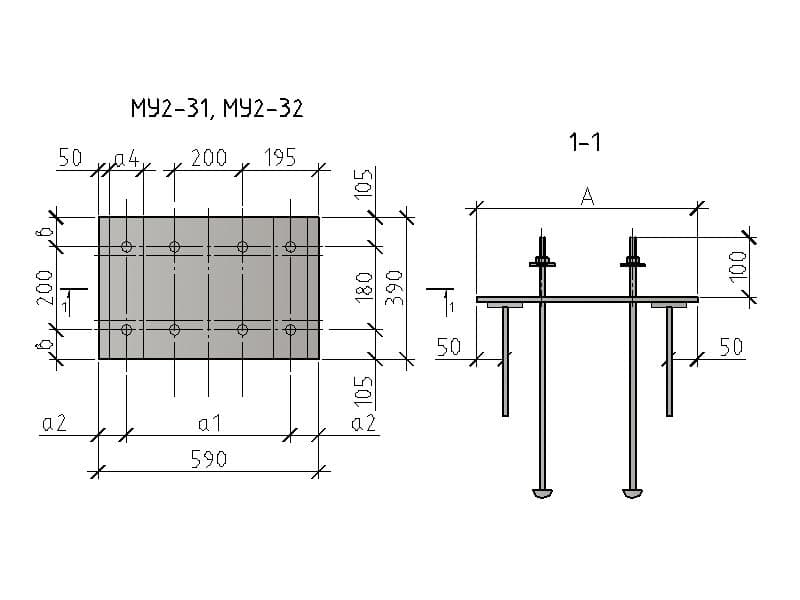 Чертеж изделия закладного МУ 2-31,МУ2-32