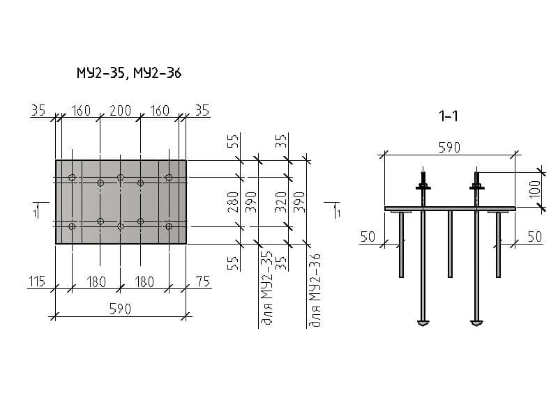 Чертеж изделия закладного МУ 2-35, МУ2-36