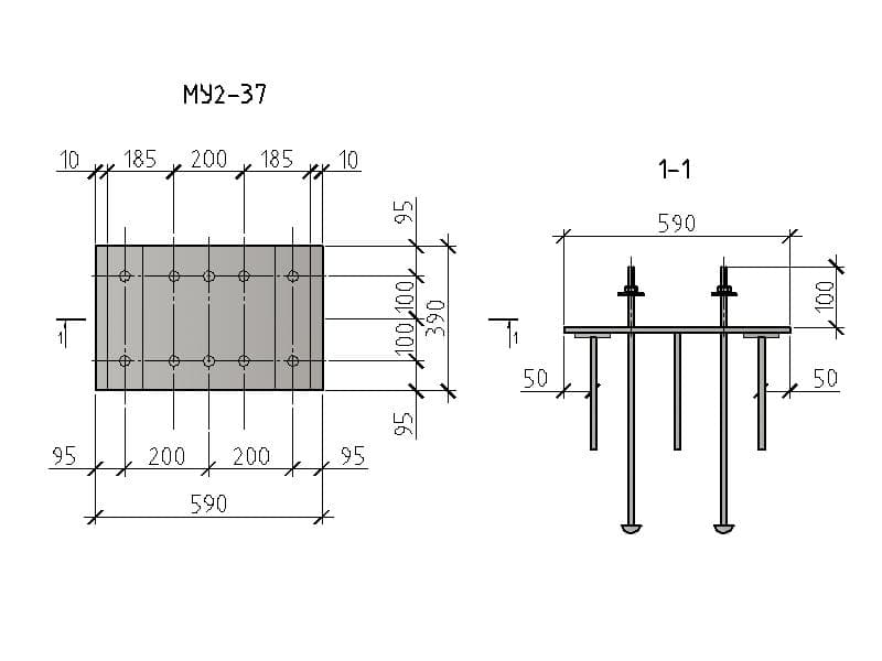 Чертеж изделия закладного МУ2-37