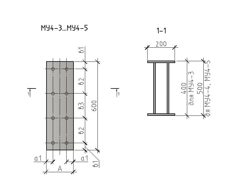 Чертеж изделия закладного МУ4-3...МУ4-5
