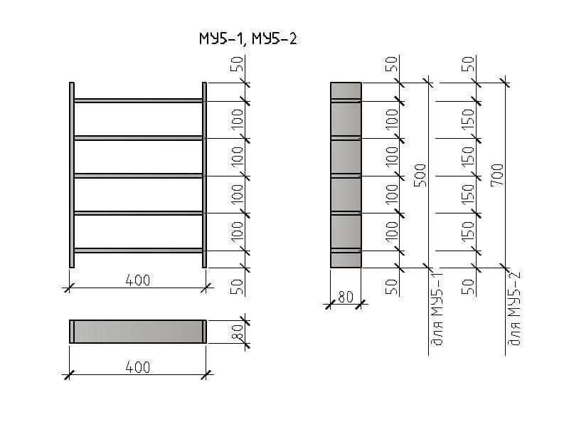 Чертеж изделия закладного МУ5-1, МУ5-2