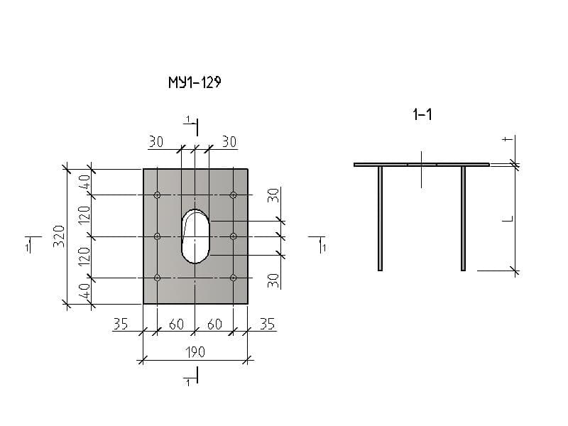 Чертеж изделия закладного МУ 1-129
