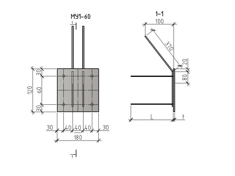 Чертеж изделия закладного МУ 1-60