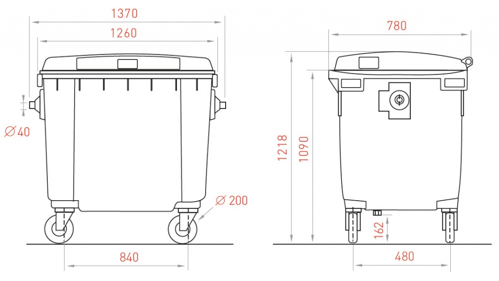 Контейнер для мусора с крышкой размеры