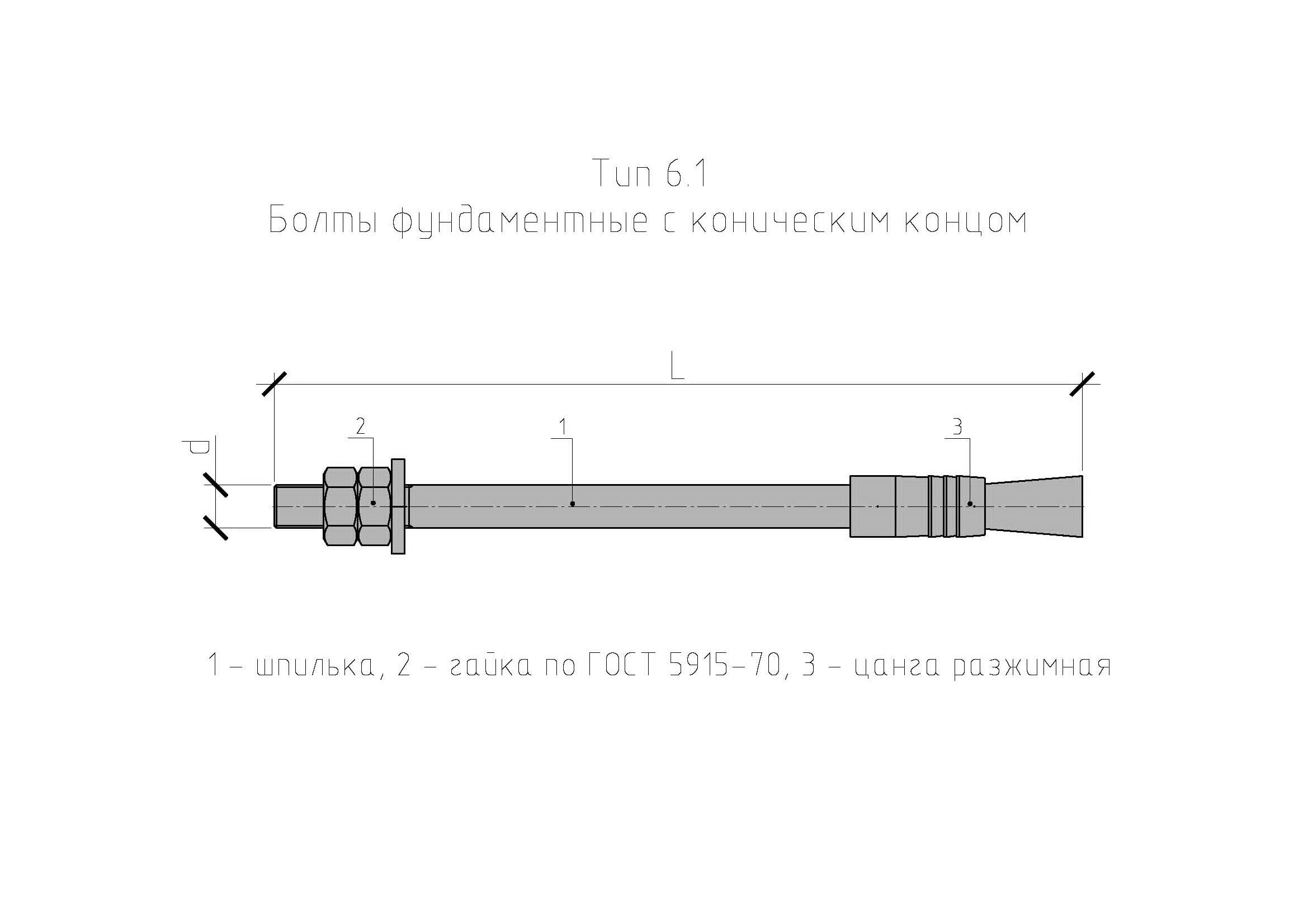 Чертеж болта фундаментного с коническим концом Тип 6.1 Чертеж болта фундаментного с коническим концом Тип 6.1