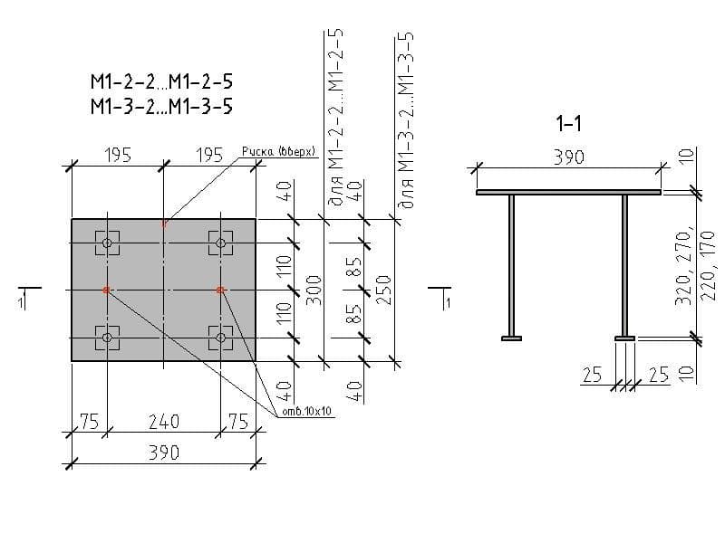 Чертеж закладной М1-2-2 Чертеж М1-2-2
