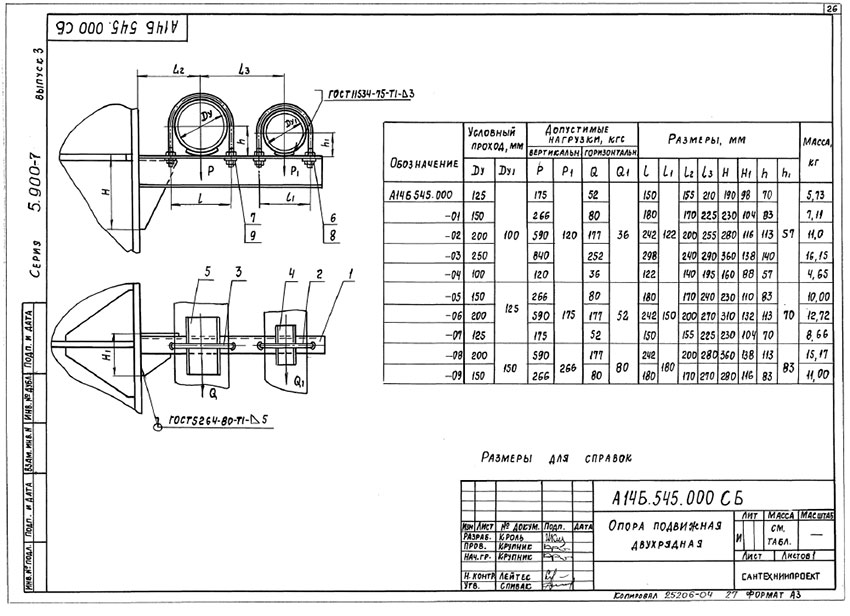 Опоры подвижные двухрядные А14Б 545.000 Опоры подвижные двухрядные А14Б 545.000