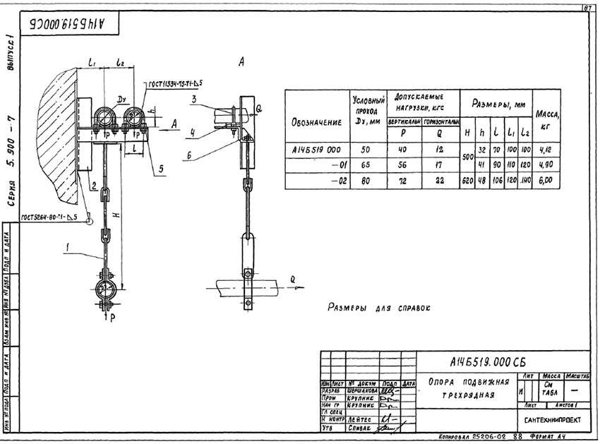 Опоры подвижные трехрядные А14Б 519.000 Опоры подвижные трехрядные А14Б 519.000