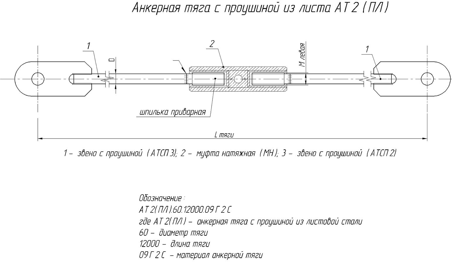 Анкерная тяга с проушиной из листа АТ 2(ПЛ) Анкерная тяга с проушиной из листа АТ 2(ПЛ)