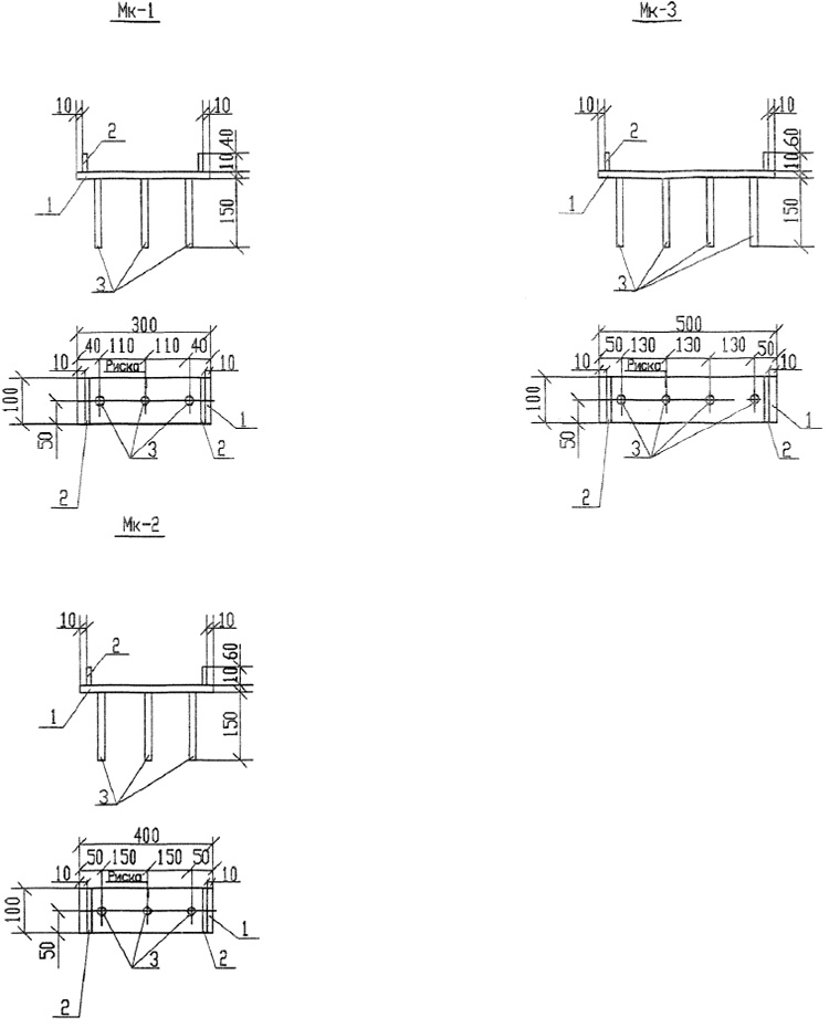 Конструкция и размеры закладных деталей Мк-1 Мк-2 Мк-3. Обозначение Т-ММ-08-2009-44
