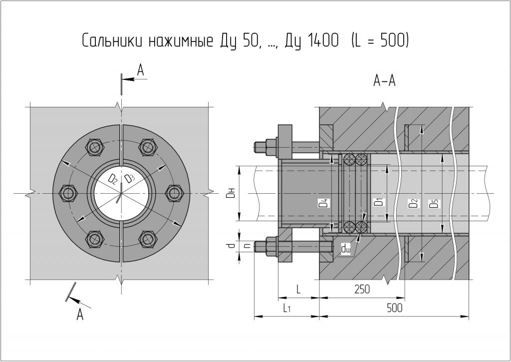 Чертеж нажимного сальника L-500