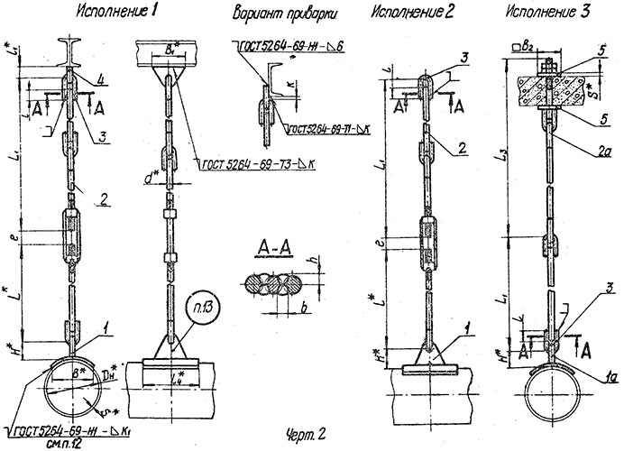 Подвески жесткие на одной тяге ОСТ 34 281-75. Чертеж 2